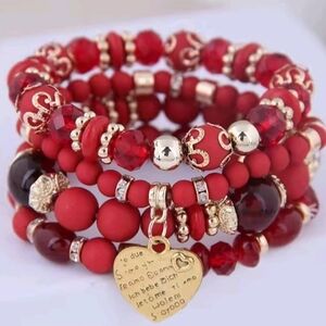 Elegant Red and Gold Beaded Bracelet Set